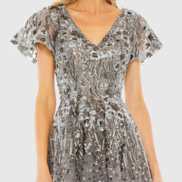 Mac Duggal Dress 20392 - Gunmetal Embellished Butterfly Tea-Length Dress Size 12